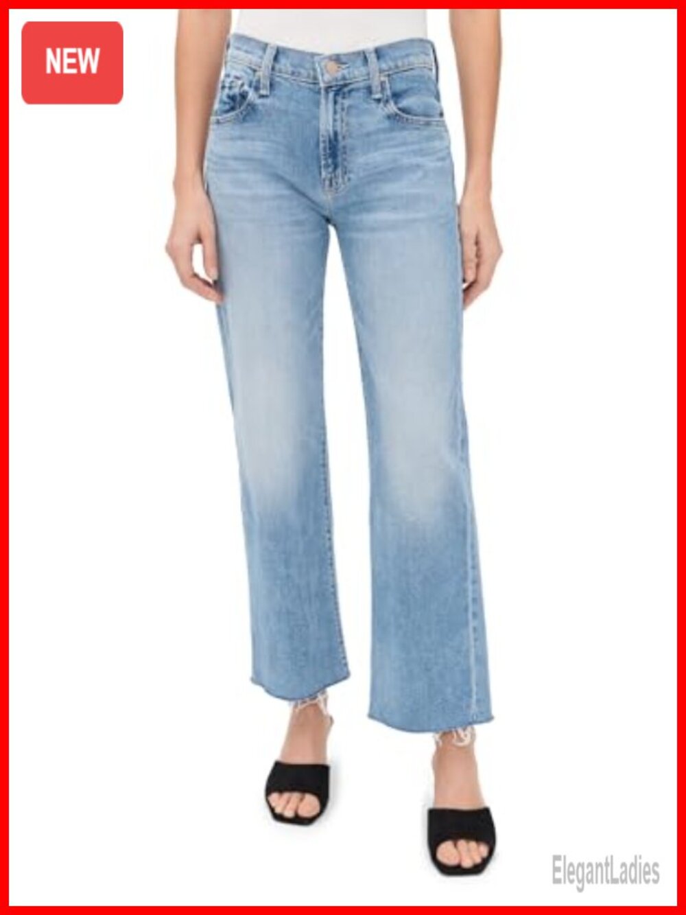 Mid Rise Ankle Fray Jeans Low Stretch Denim Distressed Hem